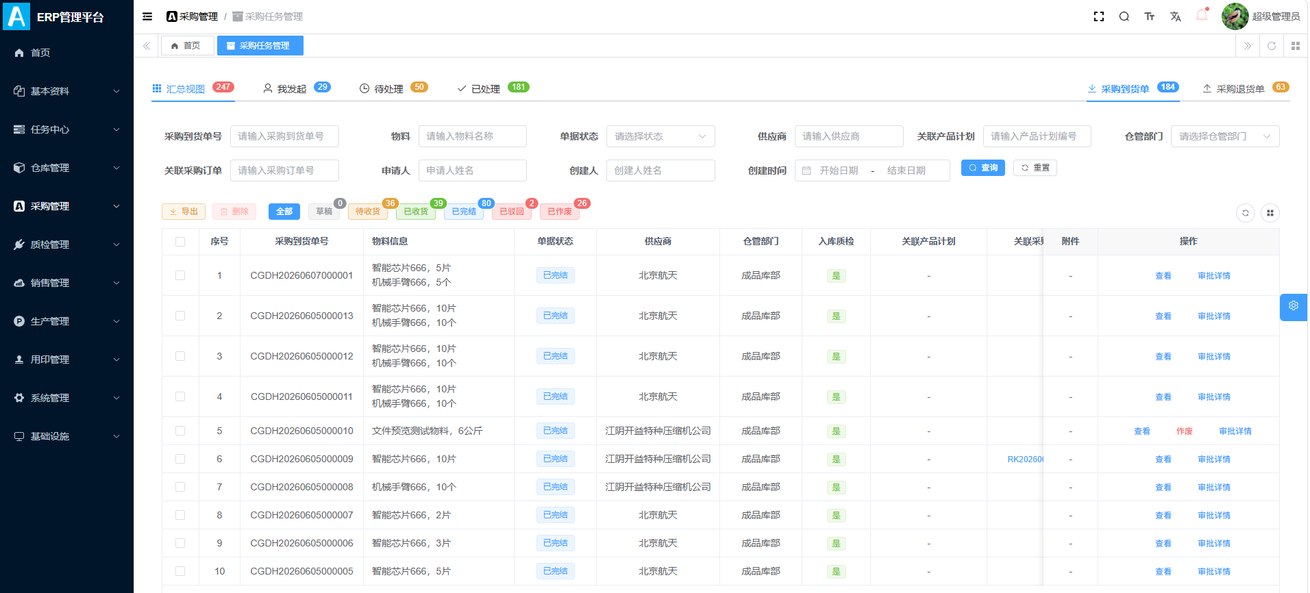 Procurement Management界面